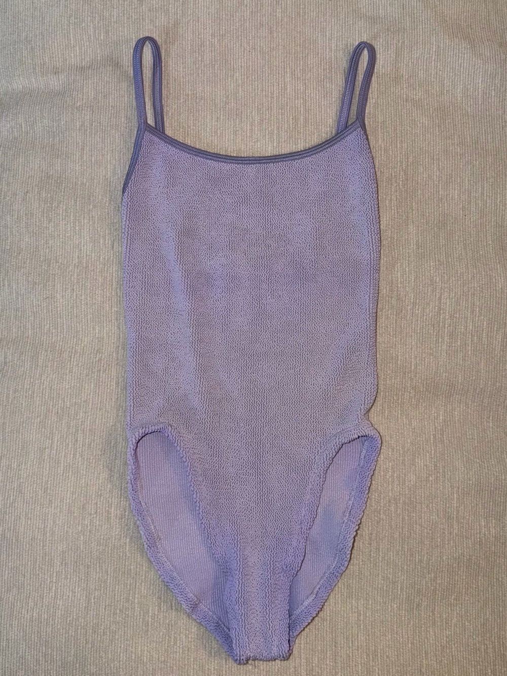 Hunza G Pamela Swimsuit Purple Lilac One Piece Stretchy Crinkle Bikini